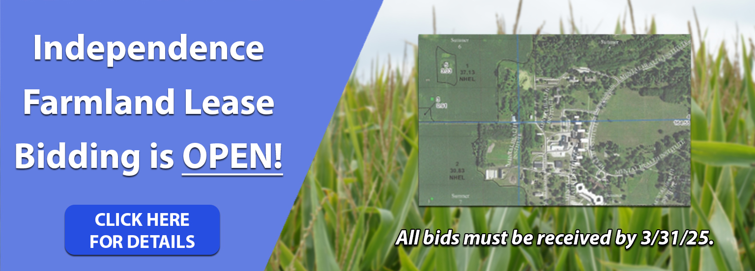 Independence Farmland Lease Bidding is Open! Click Here for details. All bids must be received by 3/31/25.